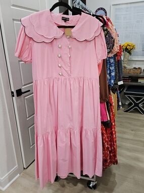 Sister Jane Pink Tiered Dress with Scallop Collar
